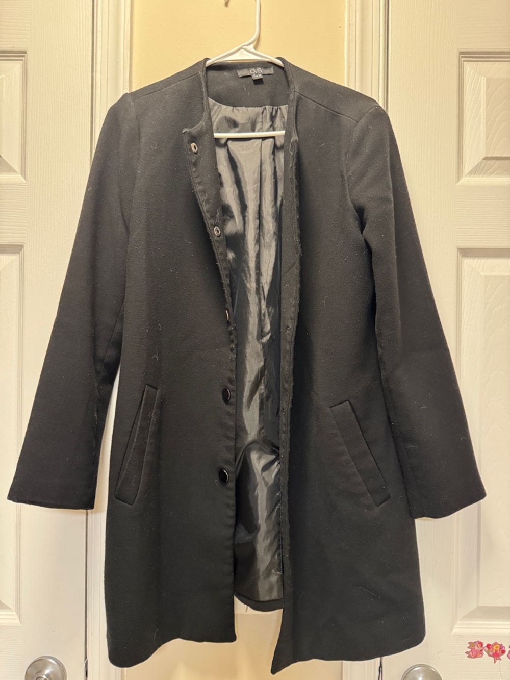 Old Navy Black Collarless Long Wool-Blend Pea Coat